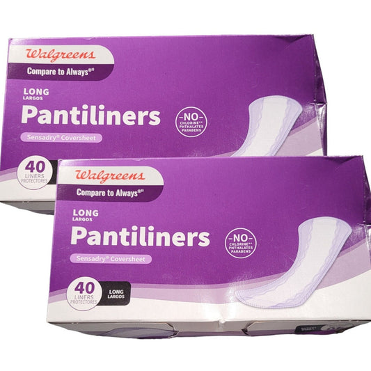 2 Boxes Walgreens Long Pantiliners, 40 CT Each, 80 CT, Unscented, 2 x 40CT Boxes