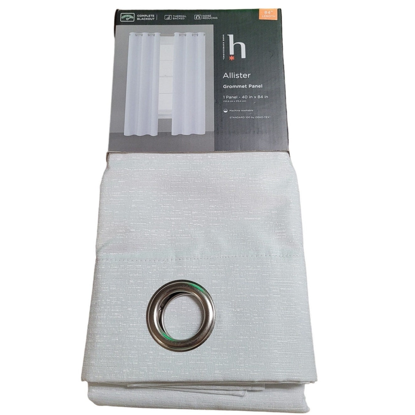 Expressions Allister Blackout Grommet Single Curtain Panel, Bright White, 40x84