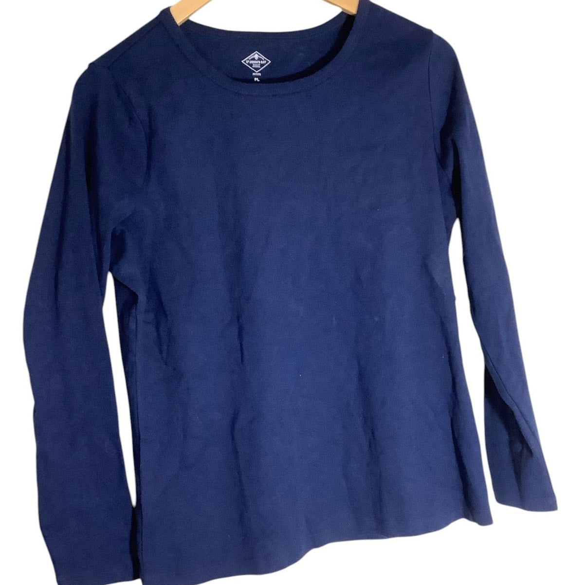 St. John's Bay Women's Crew Neck Long Sleeve T-Shirt, Navy Blue, Large Petite