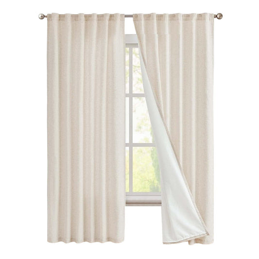 Linen Beige Curtains Panels Drapes, Each 50"W x 90"L, Light Filtering, 2 Panels