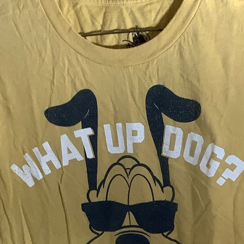 Unisex Disney Pluto Shirt "What Up Dog?", Gold, 100% Cotton, EUC, Med (36 Chest)