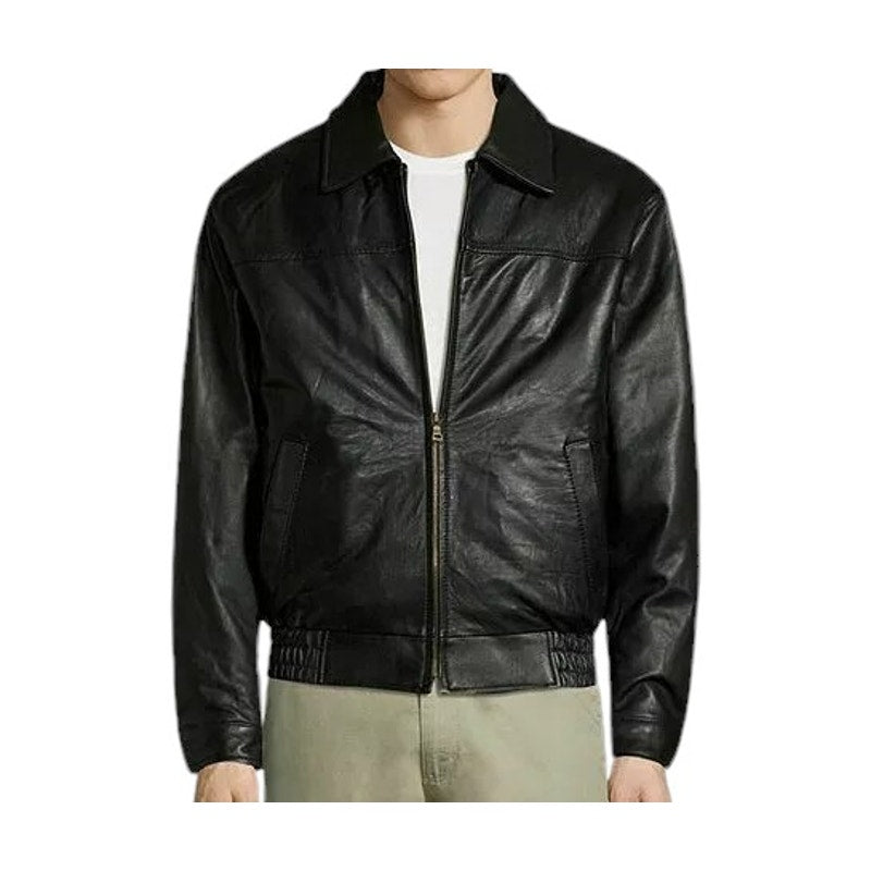 Vintage Leather Lambskin Bomber Jacket with Zip Out Lining, Black, 5X