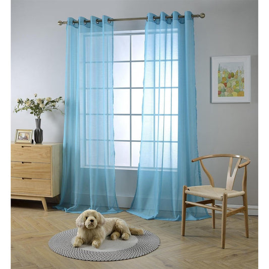 Turquoise Weave Sheer Curtains, 2 Panels @ 52"W x 84"L