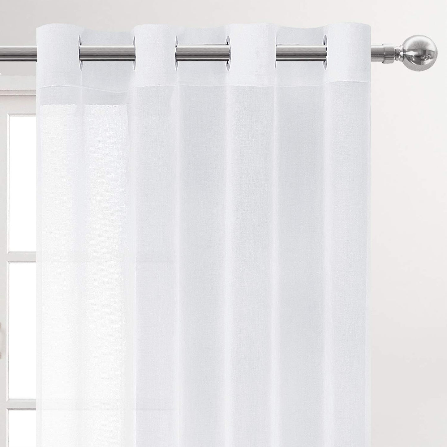 DWCN White Sheer, Linen-Look Grommet Curtains, Set of 2 Panels, Each 52" x 90"