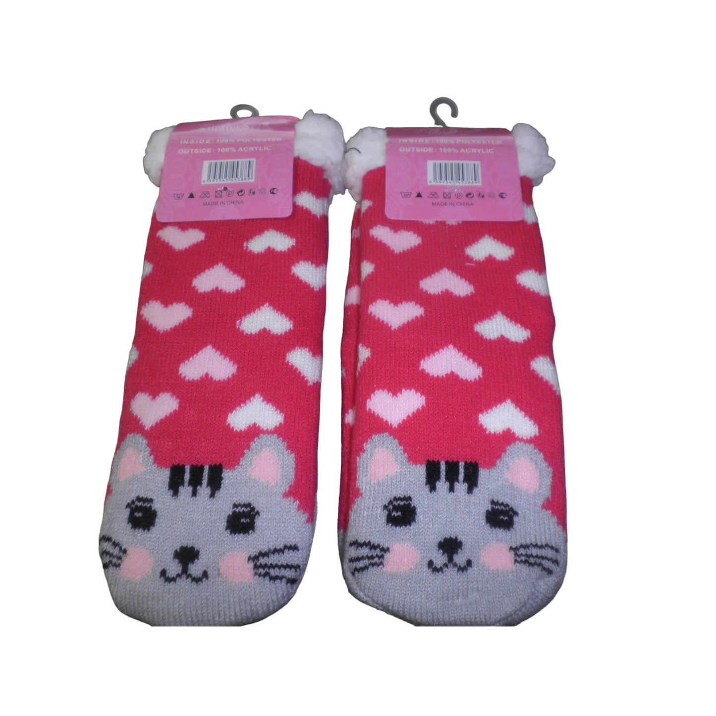 2 PR, Cat Gripper Socks, Kids Size 11-Youth 1, Fleece Socks, Gripper House Socks