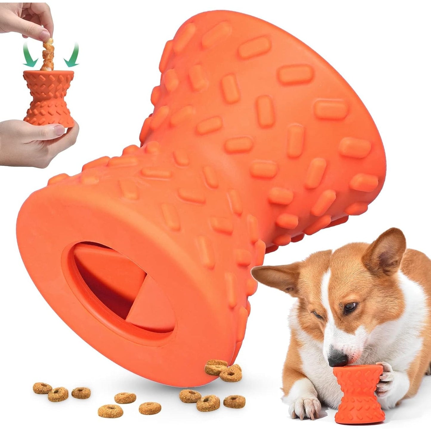 Interactive Treat Dispensing Puppy Toy Tough Chew Natural Rubber Leaked Dumbbell