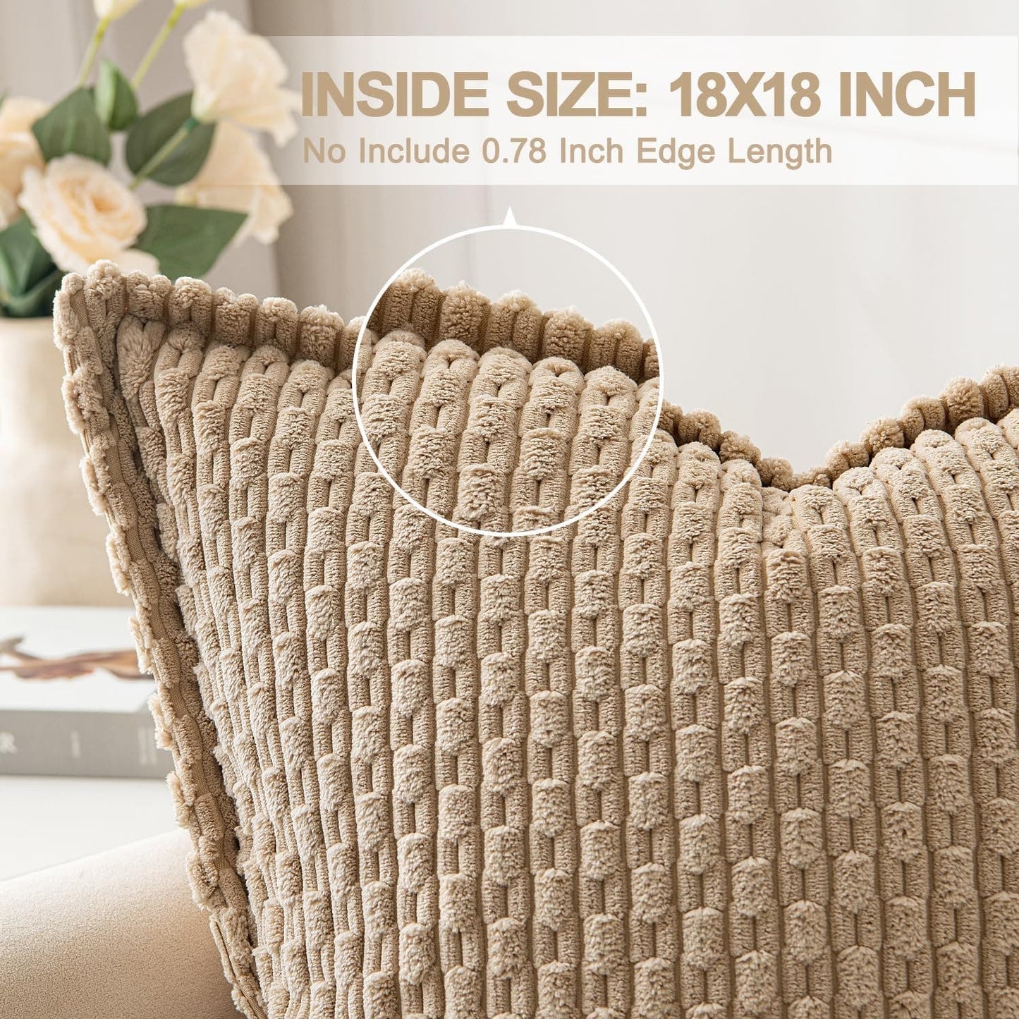 MIULEE Brown/Tan Corduroy Pillow Covers 18x18 Inch Set of 2, Super Soft BOHO