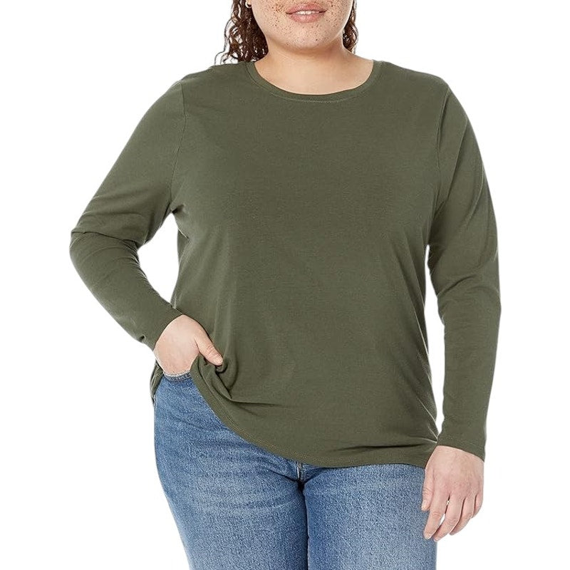 Real Essentials Plus Size Olive Green Women's Pullover Tee, 5X