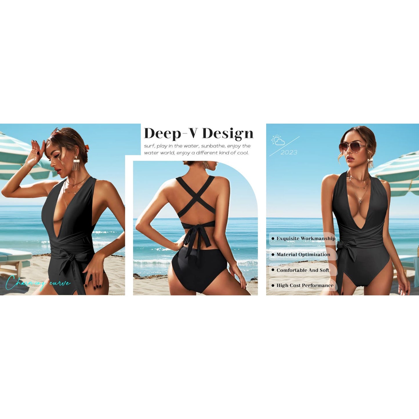 Sexy Tie Criss Cross Plunge One Piece Thong Swimsuit High Cut Brazilian Suit, XL