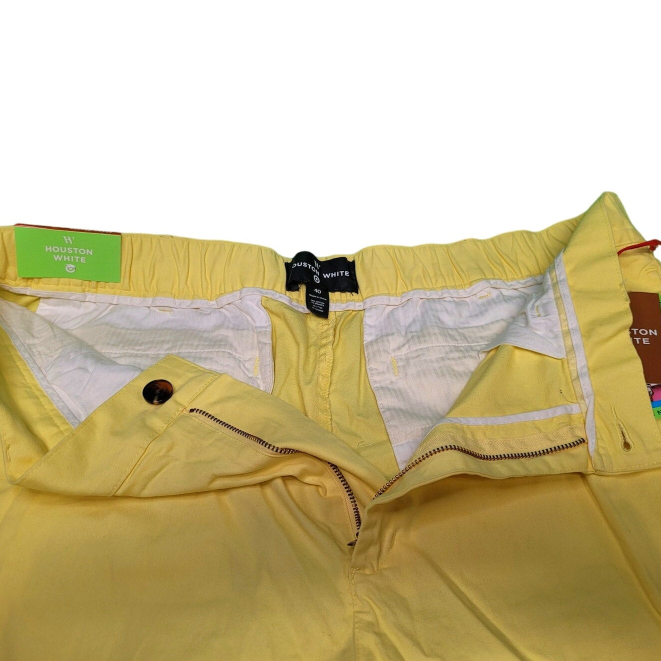 Houston White Unisex Adult Twill Shorts - Yellow, Size 40, Inseam 8", NWT