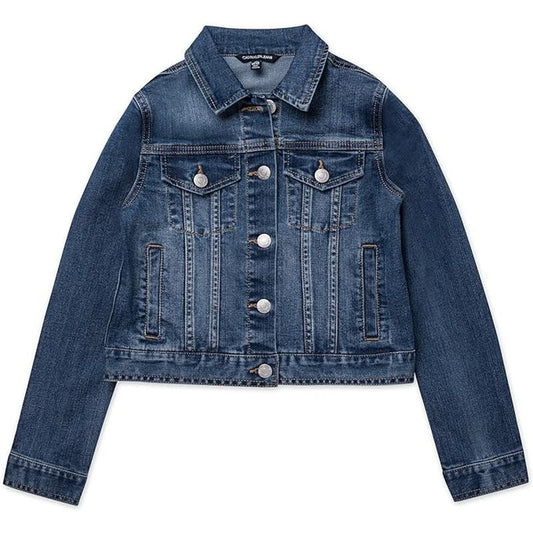 Calvin Klein Girls' Basic Jean Jacket, Stretch Denim. Button Closure, L (12/14)