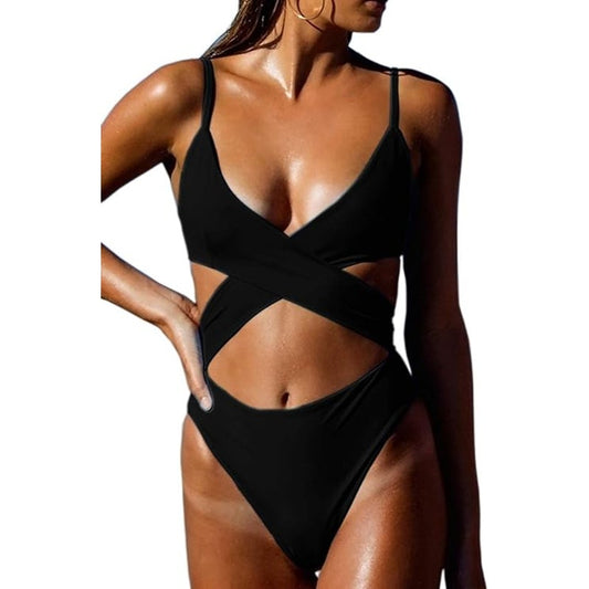 CHYRII Sexy Criss Cross High Waisted Cut Out One Piece Monokini Swimsuit, M