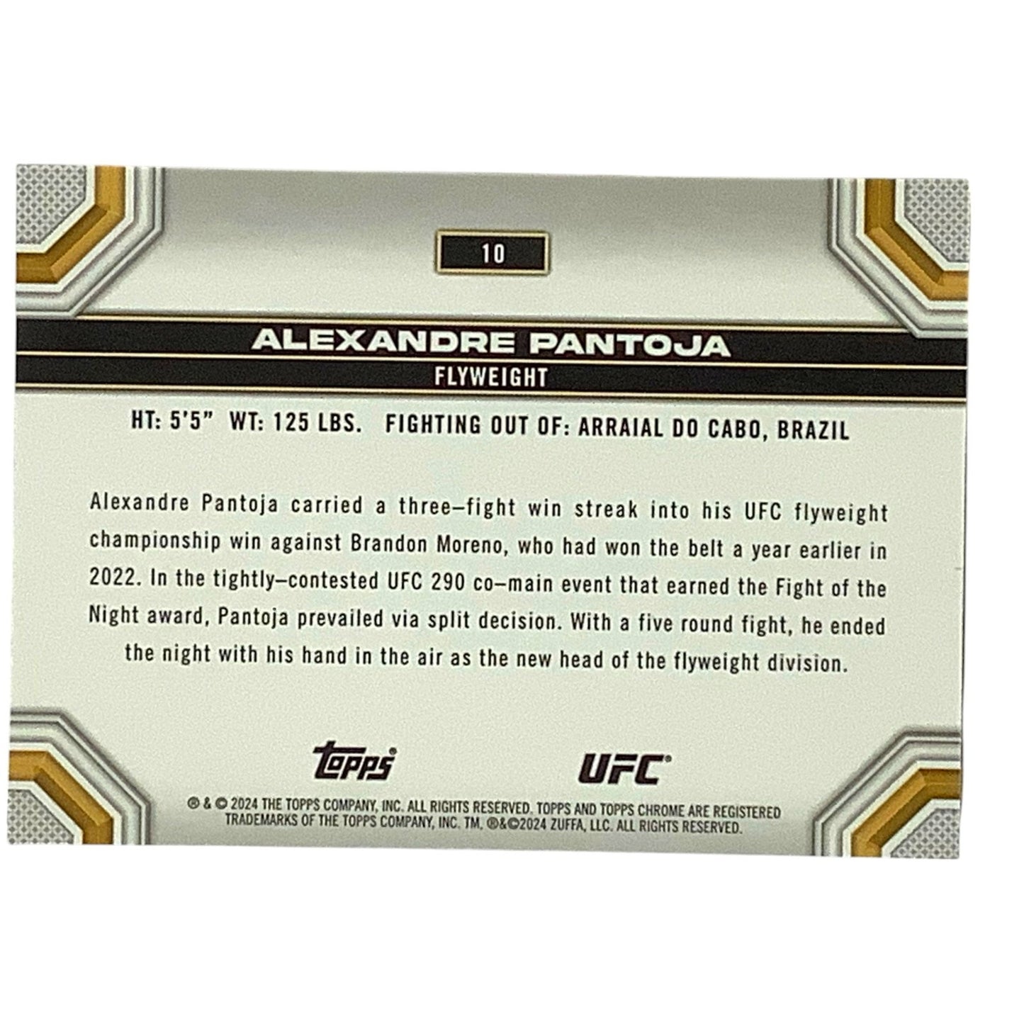 Alexandre Pantoja, Flyweight, UFC Card 10, 2024 Topps Chrome UFC, NM+