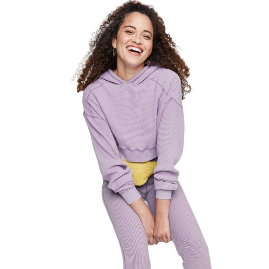 Wild Fable Women's Cropped Waffle Hoodie, X-Large, Purple - Free Shipping