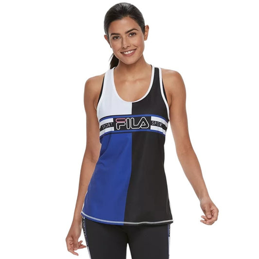 FILA SPORT® Color Block Graphic Racerback Tank, Black Royal Blue White, XS (2)