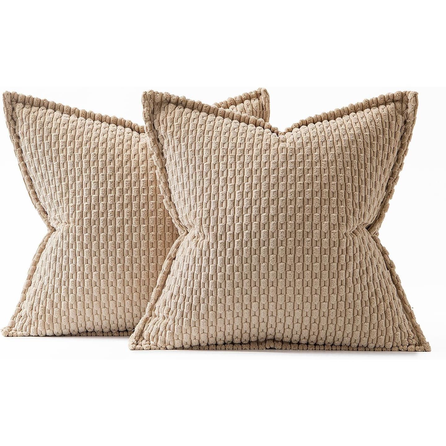 MIULEE Brown/Tan Corduroy Pillow Covers 18x18 Inch Set of 2, Super Soft BOHO