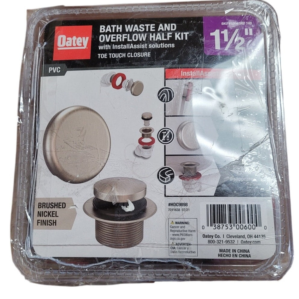 Oatey Touch Toe Sch. 40 PVC Bath Waste Half Drain Kit in Brushed Nickel