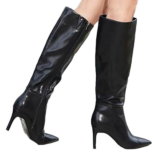 Knee High Boots Pointed Toe Tall Boots 3" Stiletto High Heel Long Side Zipper, 8