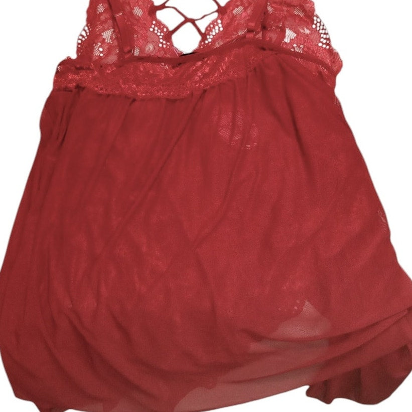 Avidlove Snap Crotch Lingerie V Neck Lace Nighty Sleepwear Burgundy, L (14W)