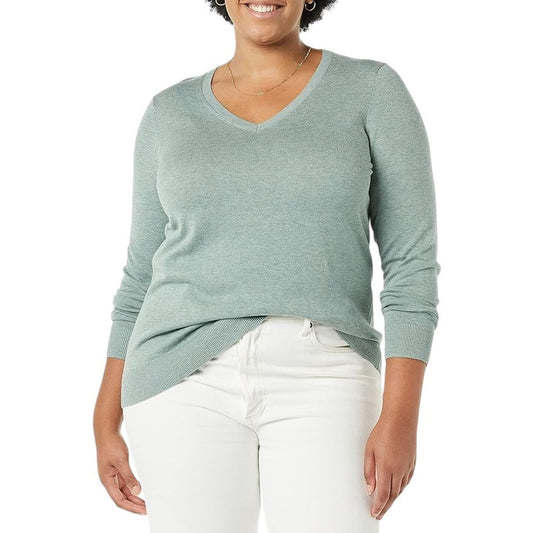 Amazon Essentials Women's Classic-Fit Lightweight Long-Sleeve V-Neck Sweater, Sage Green Heather, X-Large, NWT