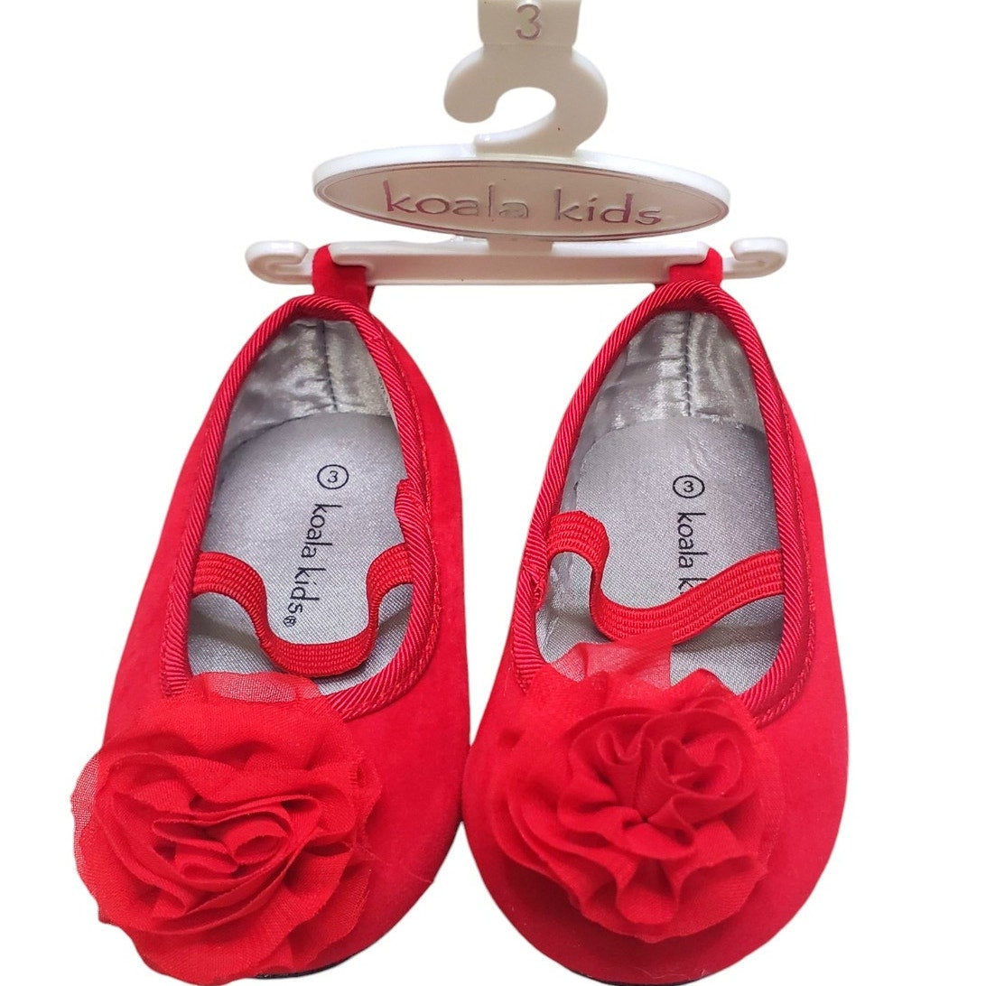 Koala Kids Infant & Toddler Girls Red Flower Ballet Flats Slip-on Shoes, Size 3