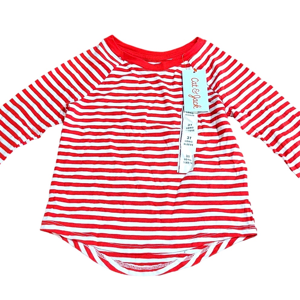 Toddler Girls' Striped Long Sleeve T-Shirt - Cat & Jack Red 3T