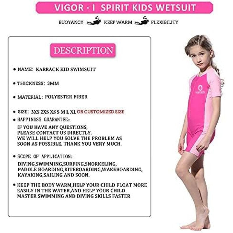 Karrack Girl's One Piece Rash Guard Water Sport Short UPF 50+ Pink, Sz 13-15 Yrs