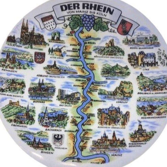 Porcelain Collectors Coaster, 3-7/8"D, Der Rhein Von Mainz Bis Koln -Rhein River