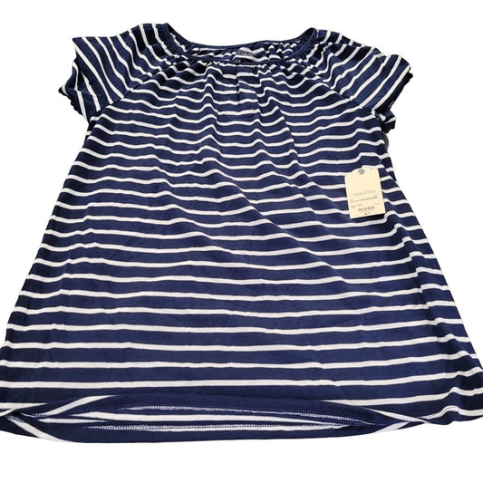 St. John's Bay Women's Henley Neck Short Sleeve Henley Shirt, Navy Stripe, MT