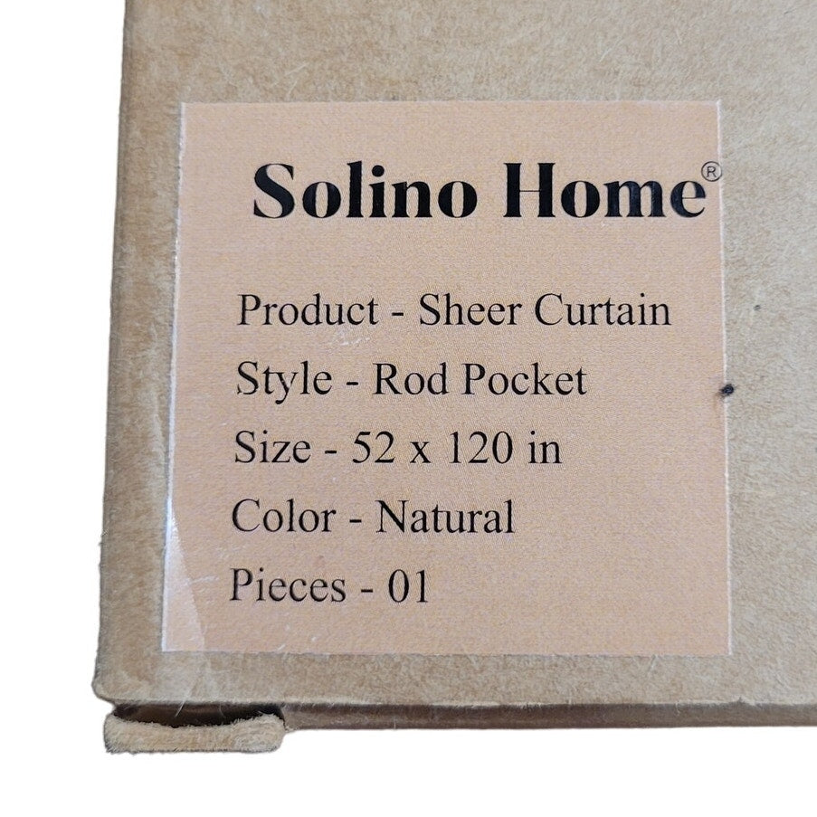 Solino Home 100% Pure Linen Sheer Curtain 120 Inches Long – European Flax Window Sheer Natural Curtain Panel 52 x 120 Inch – Light Filtering Rod Pocket Curtain for Bedroom, Living Room, NIB