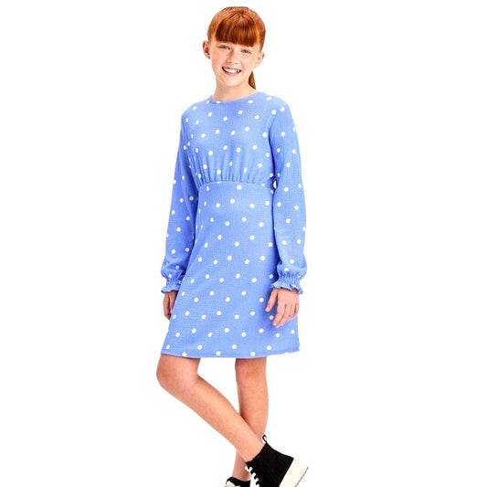 Girls' Long Sleeve Textured Woven Dress - Art Class, Blue XL (14)