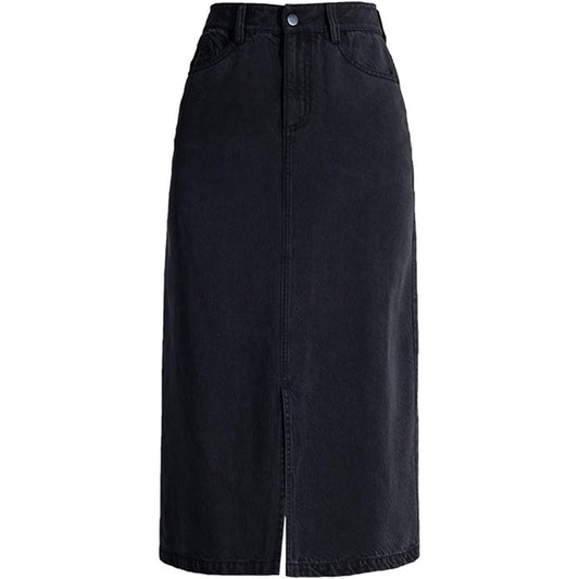 Black Long Denim Skirts Summer High Waist Slim Sexy Open Split Straight Skirt, S