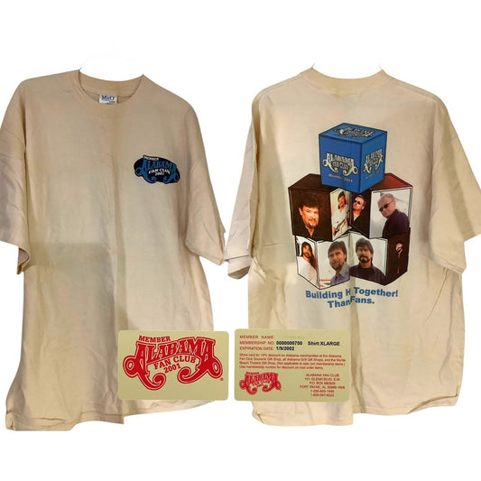 Vintage 2001 Alabama Country Music Band Fan Club XL T-Shirt and Membership Card