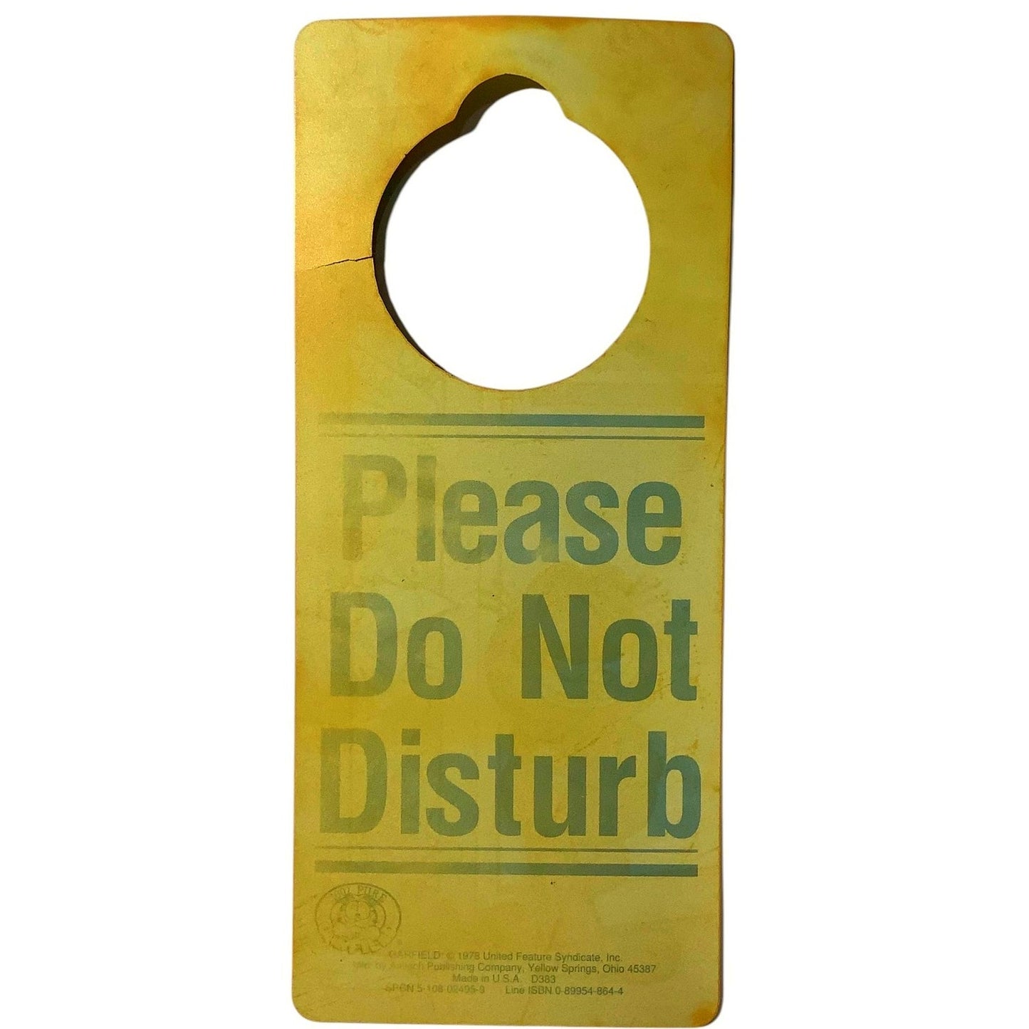 Vintage 1978 Garfield / Do Not Disturb Doorhanger, Plastic