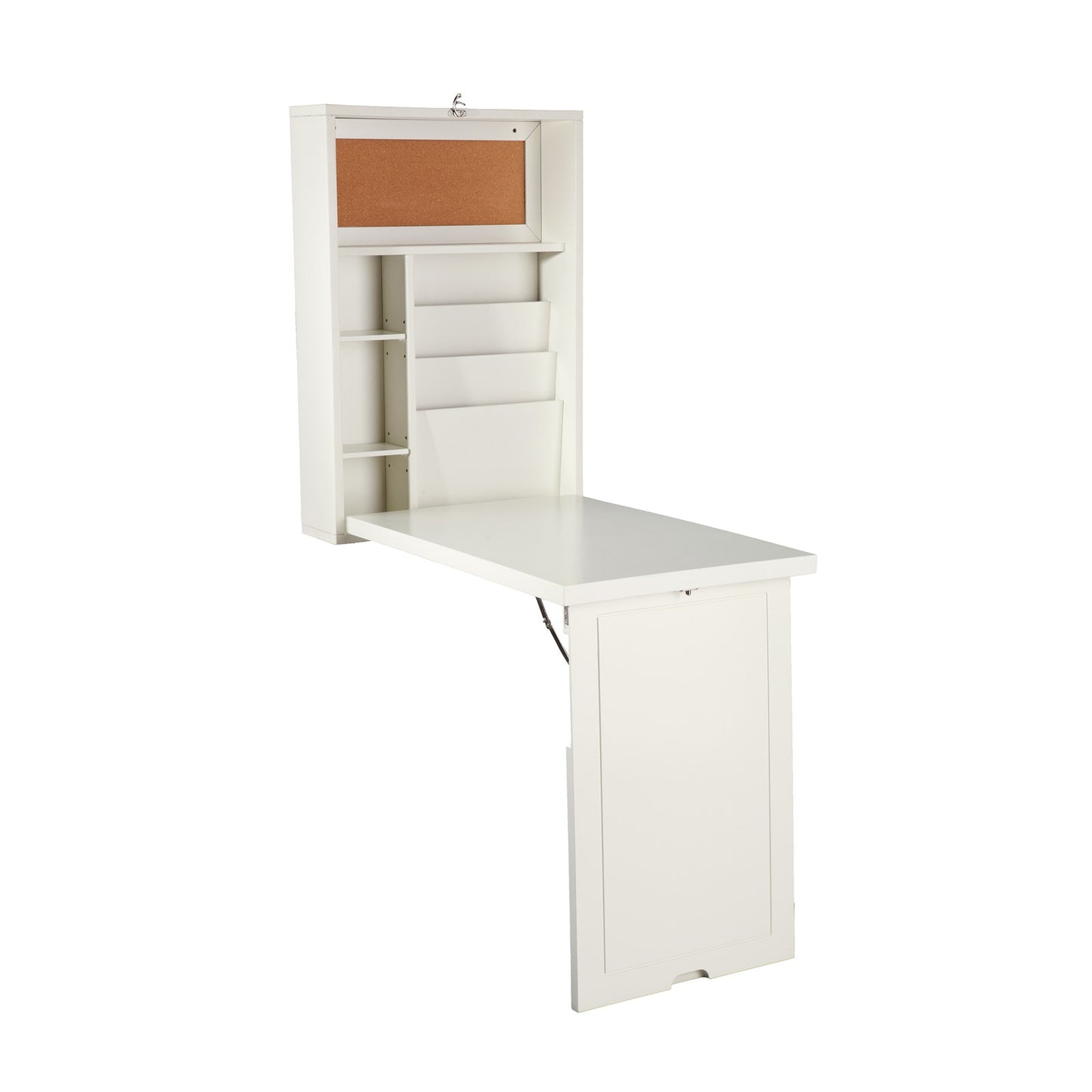 Floating Fold Down Desks with Built-In Storage, Antique White 36"D x 22"W x 58"H