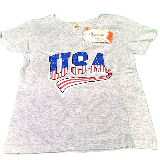 T Shirt, Stars and Stripes, Short Sleeve Red White Blue U.S.A., Gray, Size 4T-5T