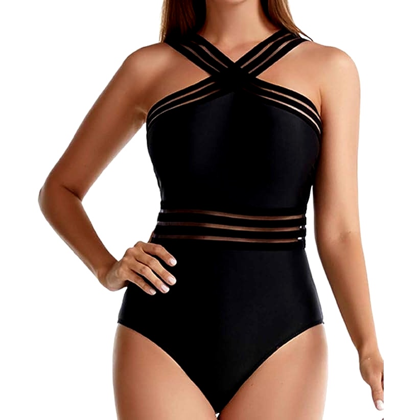 Crisscross One Piece Swimsuit Sexy Mesh Slimming Bathing Suit Crossover M (8-10)