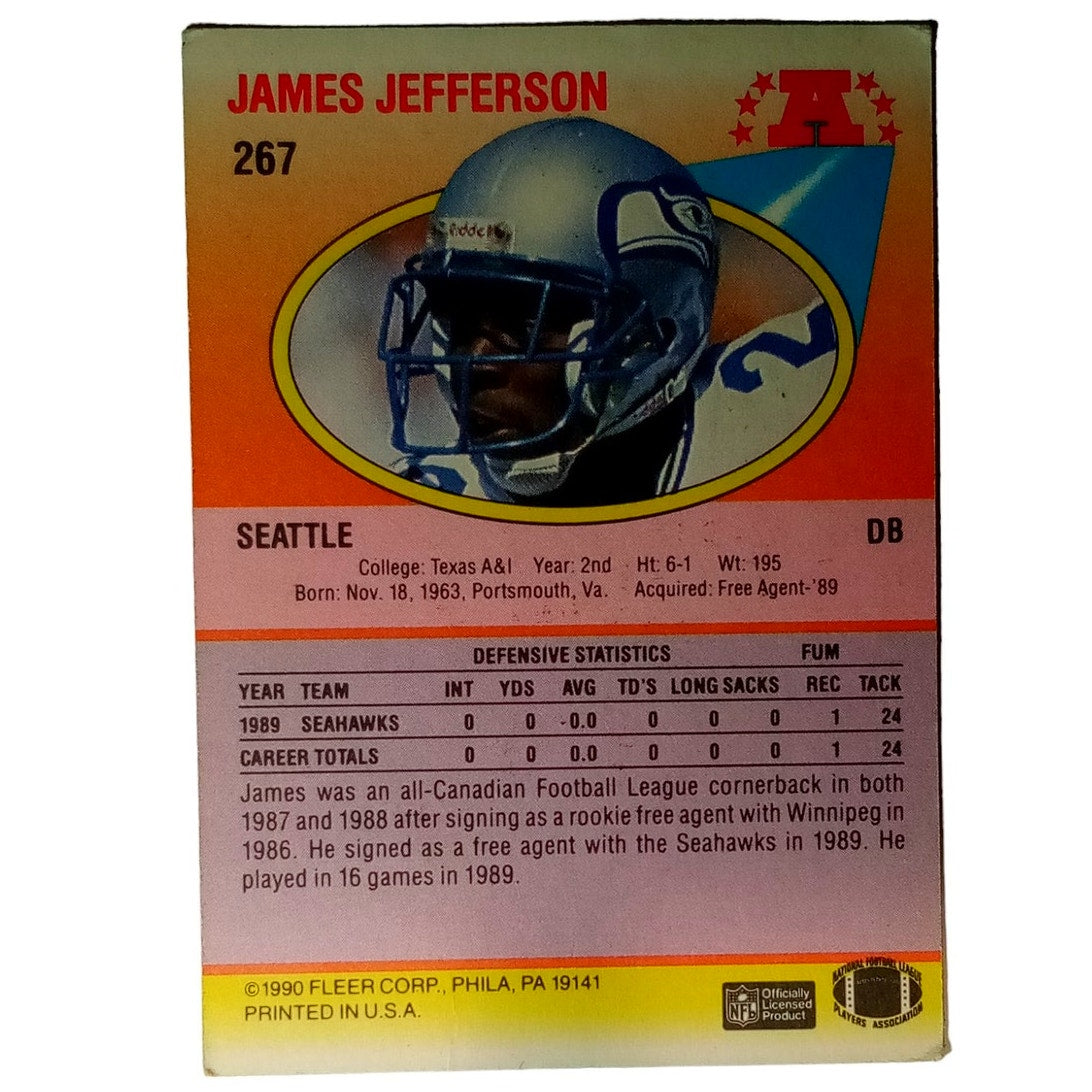 1990 Fleer Football #267 James Jefferson Seattle Seahawks, NFL Trading Card