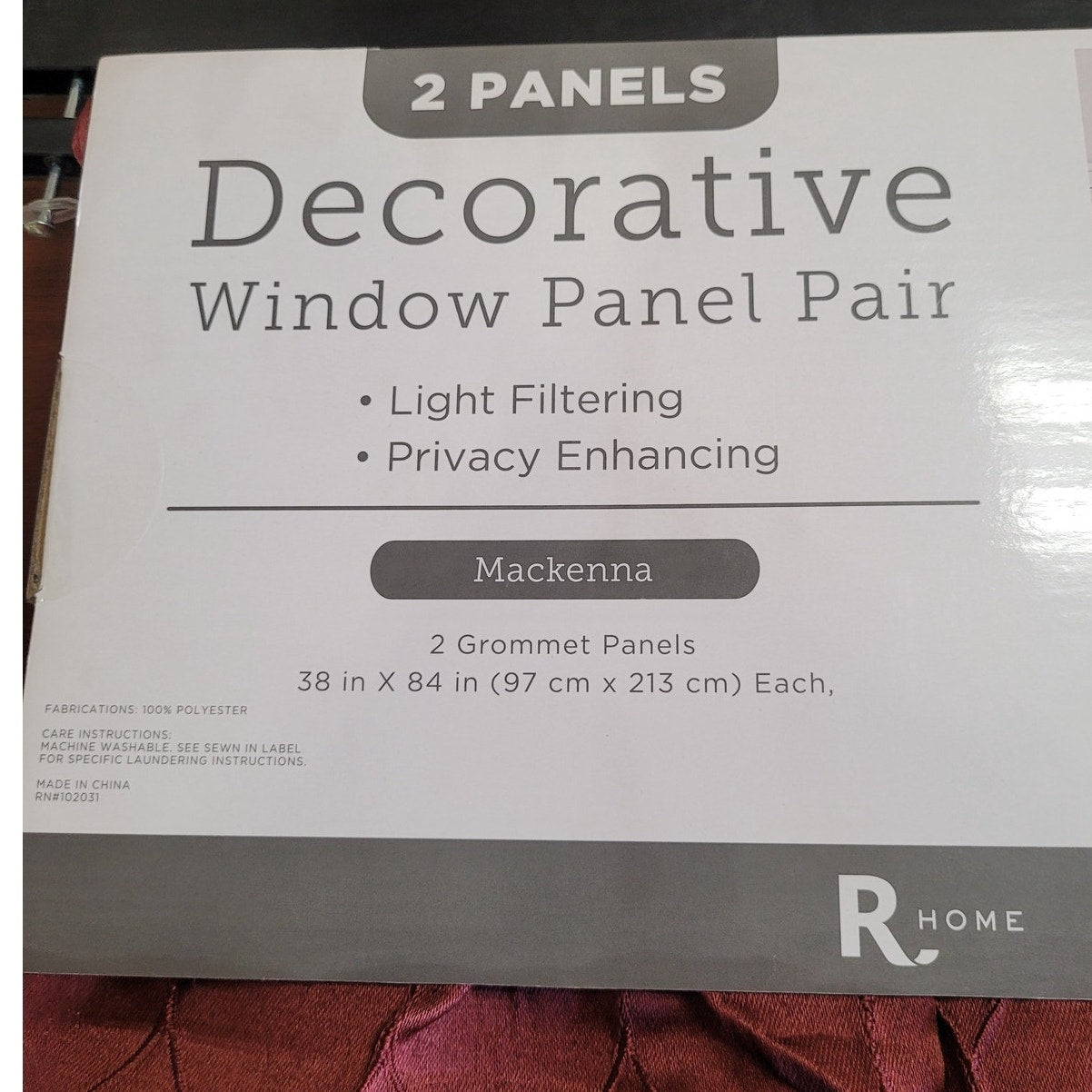 Regal Home Mackenna Jacquard Light-Filtering Grommet Set/2 Curtain Panels 38x84