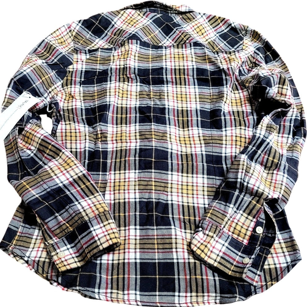 Truth NYC Women's Flannel Shirt, Black/Yellow Plaid, Size M