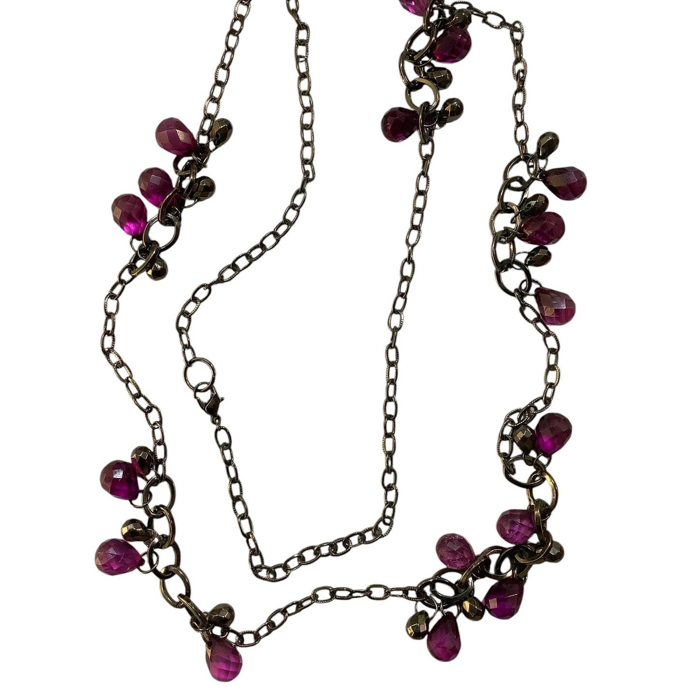 Vintage Costume Necklace, Amethyst Stones, Black Geometric Balls on Black Chain