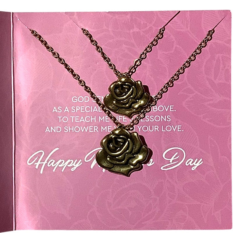 2 Metal Rose, Gold Tone Necklaces, 17" Chains, One is 3/4"D the other is 7/8"D