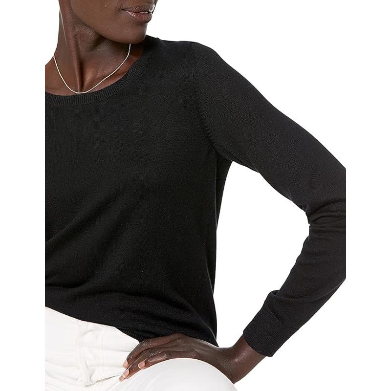 Long-Sleeve Lightweight Crewneck Sweater, Black, Small