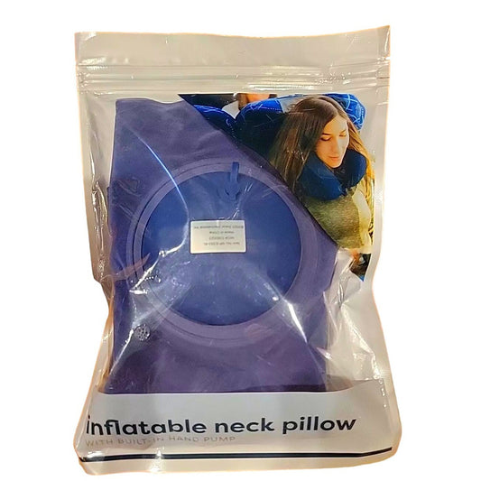 Vivitar Inflatable Neck Pillow w/ Built-in Hand Pump, Blue - Car / Plane / Train
