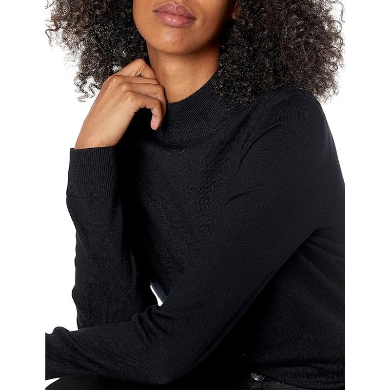 Women's Lightweight Mockneck Sweater, Black, Small (Cotton, Modal, Poly)