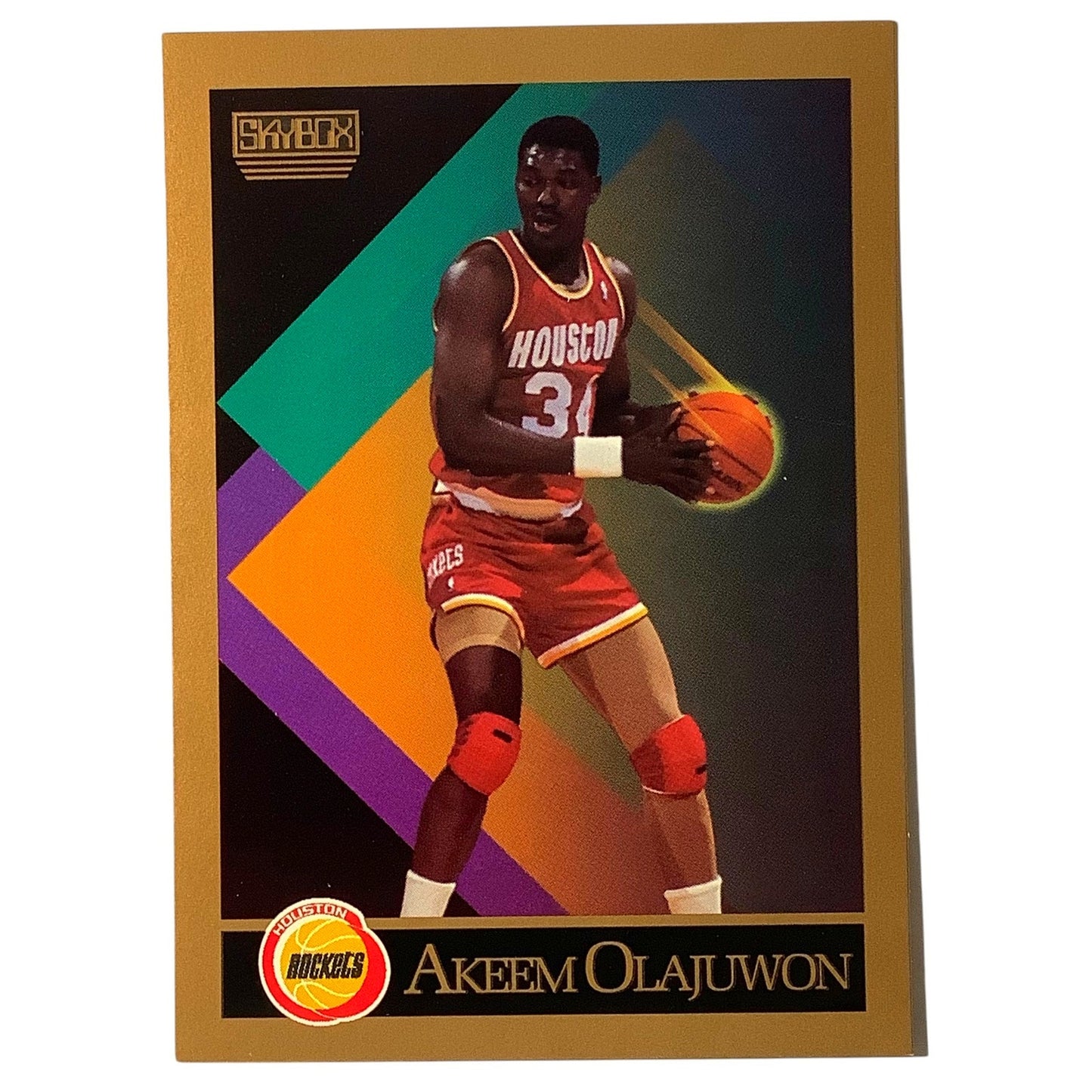 Akeem Olajuwon, Card #110, Houston Rockets, 1990 NBA Skybox NM+