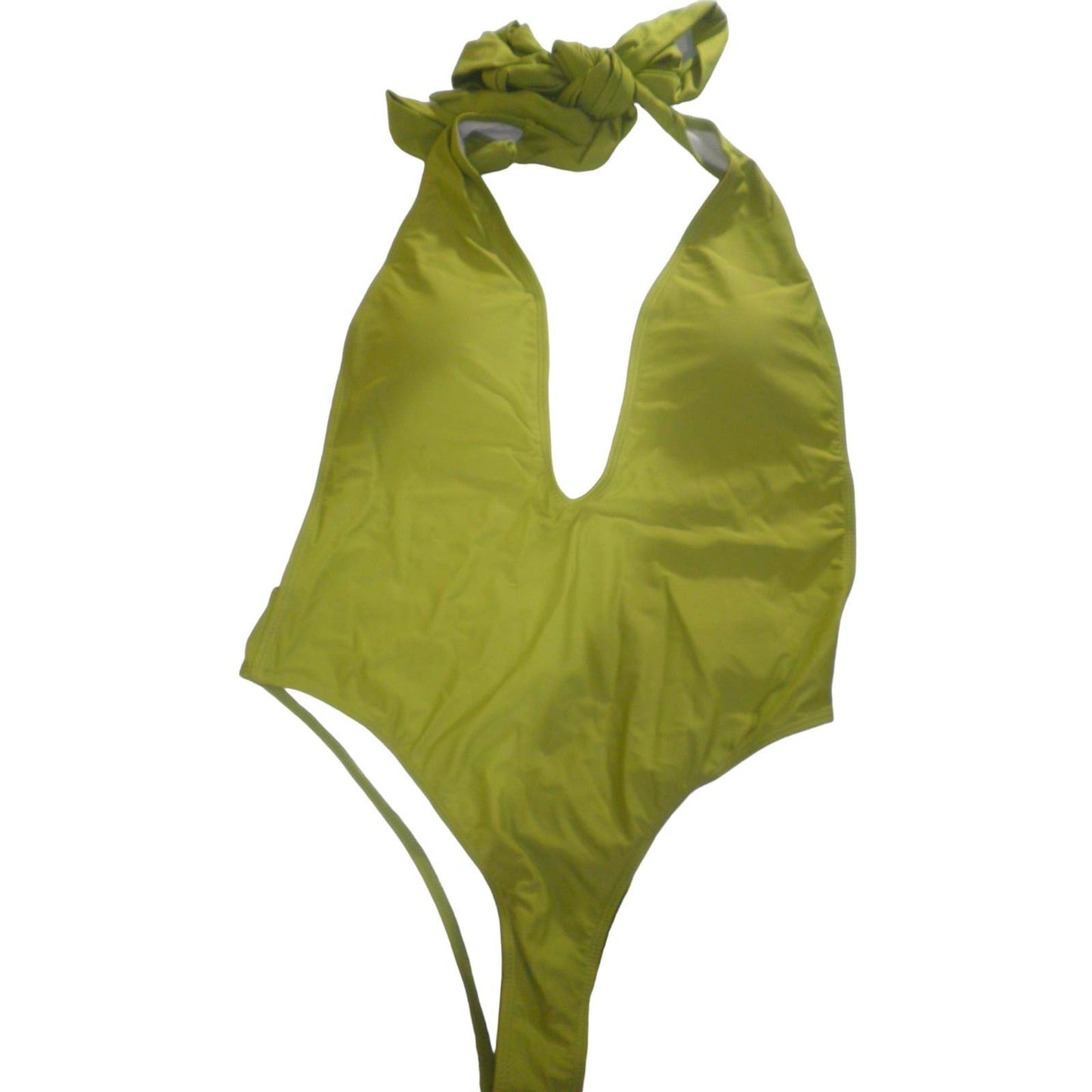 Swimsuit, Brazlian Cheek, Push-Up Tummy Control, 1-Piece, Open Back, Green, L