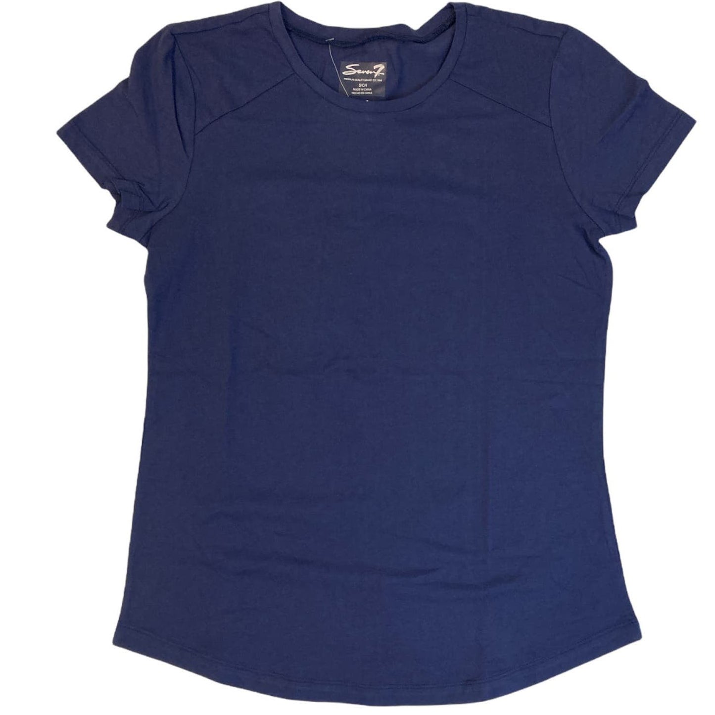 Seven7 Women Medium Cotton Crew Neck Short Sleeve T-Shirt (Navy Blue)