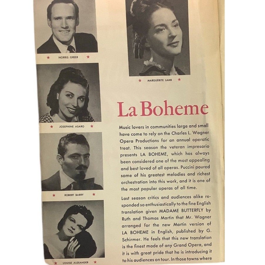 Souvenir Libretto, La Boheme, 1954 & a Playbill La Boheme in NYC, July 19 1962