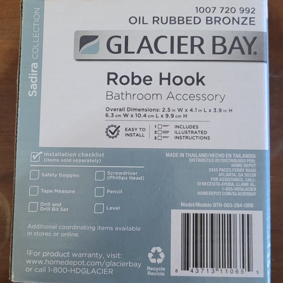 Glacier Bay Sadira Robe Hook in Bronze, 2.5" x 4.12" x 3.93"